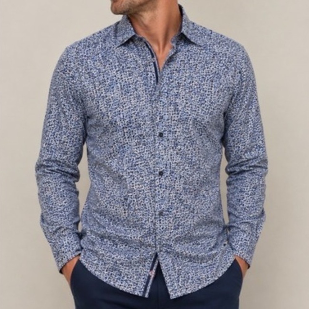 Robert Graham Mens 2XL Blue White Abstract Floral Print Cotton Button Down Shirt